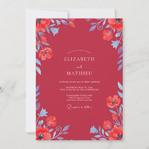 Invitación Boda de flores silvestres de vincapervinca carmesí