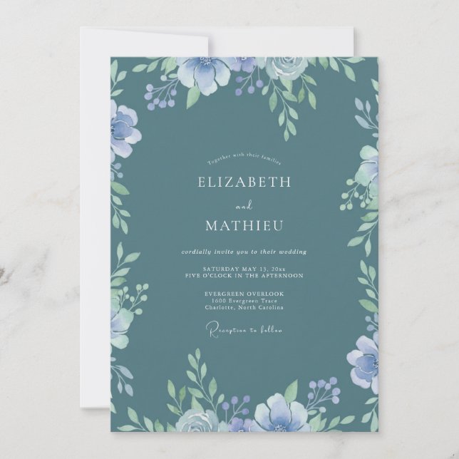 Invitación Boda de flores silvestres de vincapervinca de acer (Anverso)