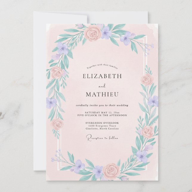 Invitación Boda de flores silvestres de vincapervinca rubor (Anverso)