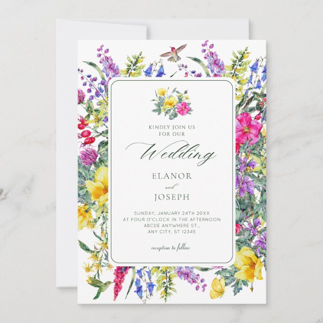 Invitación Boda de flores silvestres de vintage (Anverso)