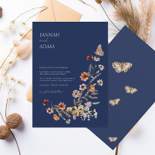 Invitación Boda de Flores Silvestres del otoño azul de la mar