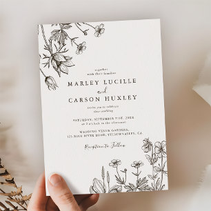 Invitación Boda de flores silvestres dibujadas a mano