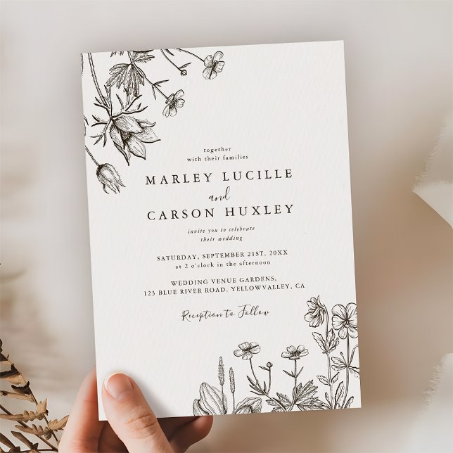 Invitación Boda de flores silvestres dibujadas a mano (Subido por el creador)