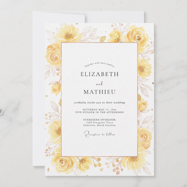 Invitación Boda de flores silvestres doradas (Anverso)