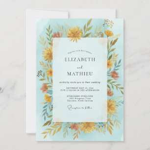 Invitación Boda de flores silvestres doradas en el cielo