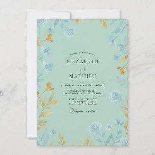 Invitación Boda de flores silvestres doradas y menta