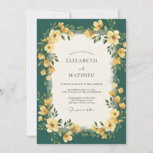 Invitación Boda de flores silvestres doradas y turquesa