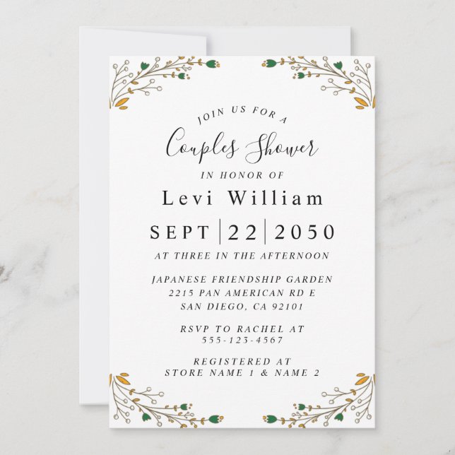 Invitación Boda de Flores Silvestres, Ducha De Novias Florale (Anverso)