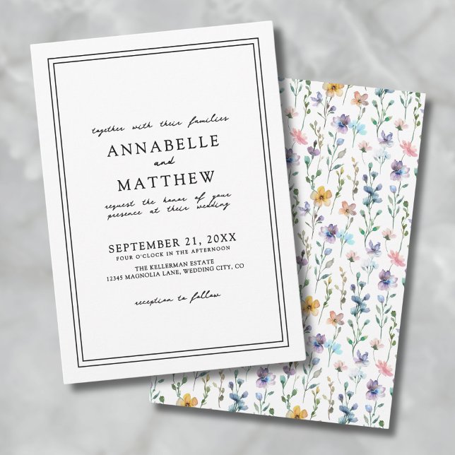 Invitación Boda de flores silvestres elegantes botánicas colo (Colorful Botanical Elegant Wildflower Wedding Invitation)