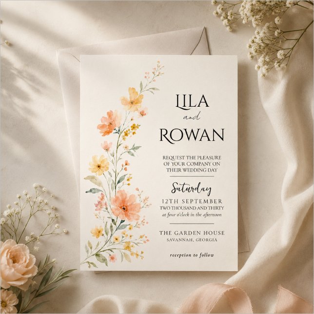 Invitación Boda de flores silvestres en acuarela (Subido por el creador)