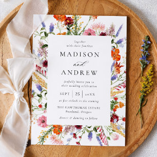 Invitación Boda de flores silvestres en acuarela colorida