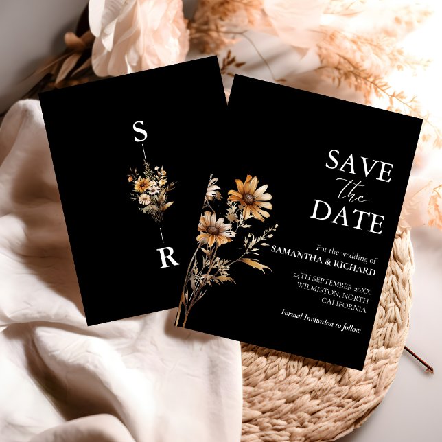 Invitación Boda de Flores Silvestres en blanco y negro salva  (Subido por el creador)