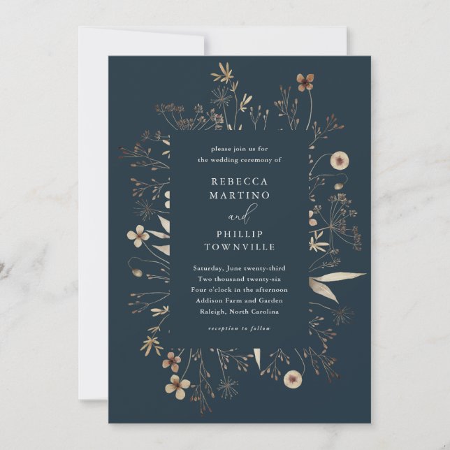 Invitación Boda de flores silvestres en marco boho (Anverso)
