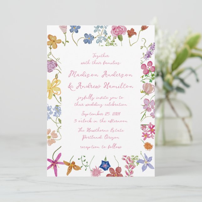 Invitación Boda de flores silvestres en un jardín caprichoso (Anverso de pie)