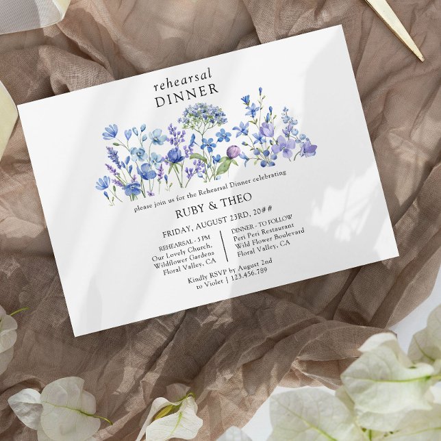 Invitación Boda de flores silvestres Ensayo de flores dulces  (Wedding Rehearsal Dinner Invitation from my Lilac + Periwinkle Wildflower Wedding Collection)
