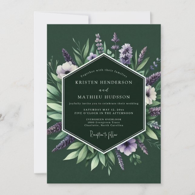 Invitación Boda de flores silvestres esmeralda temperamental (Anverso)