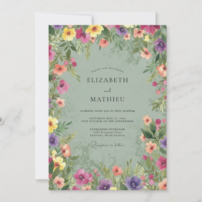Invitación Boda de flores silvestres espuma de mar (Anverso)