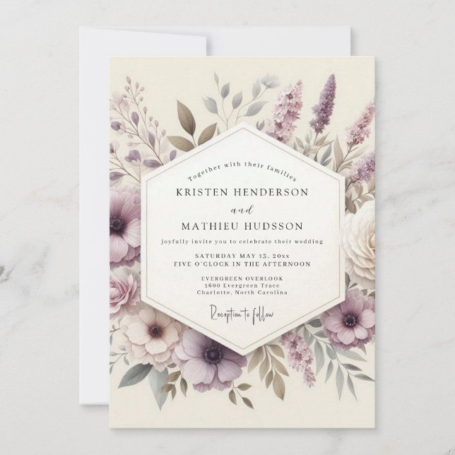 Invitación Boda de flores silvestres etéreas de lavanda (Anverso)