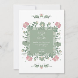 Invitación Boda de flores silvestres folk verde salvia