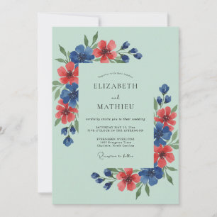 Invitación Boda de flores silvestres frescas y verdes menta