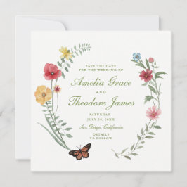 Invitación Boda de flores silvestres guardar la fecha