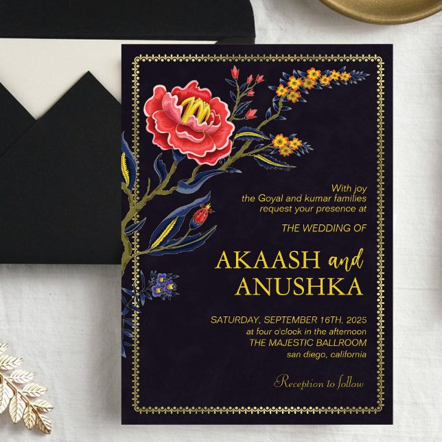 Invitación Boda de flores silvestres indias Gold Frame (Subido por el creador)