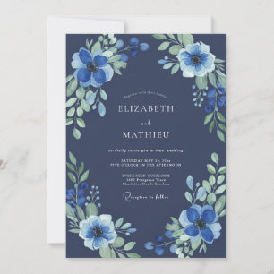 Invitación Boda de flores silvestres índigo de medianoche