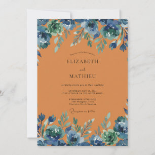 Invitación Boda de flores silvestres índigo de terracota
