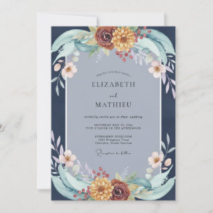 Invitación Boda de flores silvestres índigo óxido