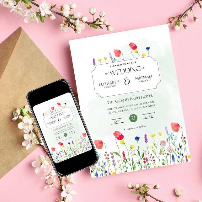 Invitación Boda de flores silvestres invita a la impresión fl (Subido por el creador)