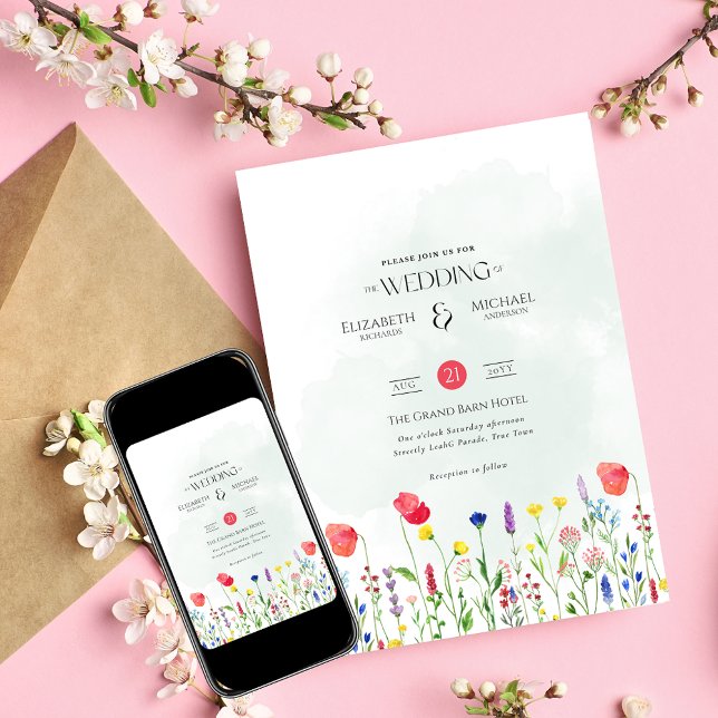 Invitación Boda de flores silvestres invita a la impresión fl (Subido por el creador)