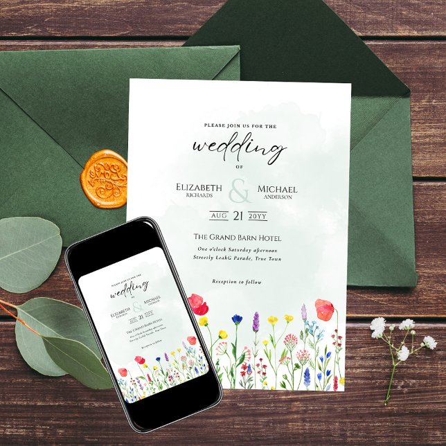 Invitación Boda de flores silvestres invita a la impresión fl (Subido por el creador)