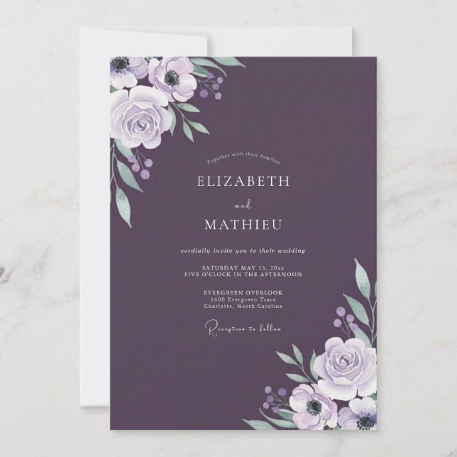 Invitación Boda de flores silvestres lavanda amatista (Anverso)