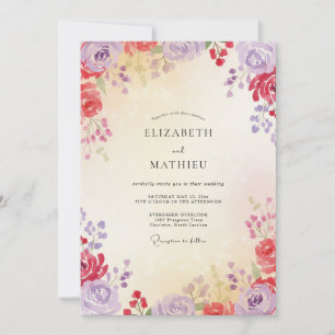 Invitación Boda de flores silvestres lila carmesí