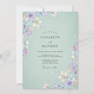 Invitación Boda de flores silvestres lila menta