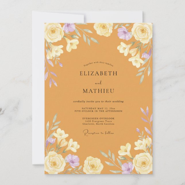Invitación Boda de flores silvestres lila miel (Anverso)