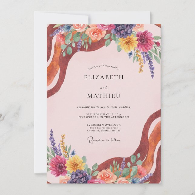 Invitación Boda de flores silvestres magenta de terracota (Anverso)