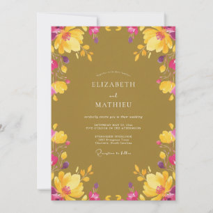 Invitación Boda de flores silvestres magenta mostaza