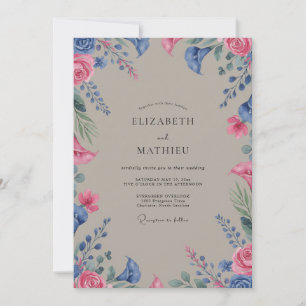 Invitación Boda de flores silvestres magenta taupe