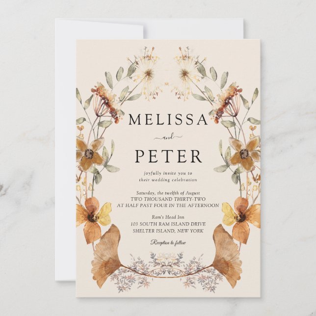 Invitación Boda de flores silvestres marrones (Anverso)