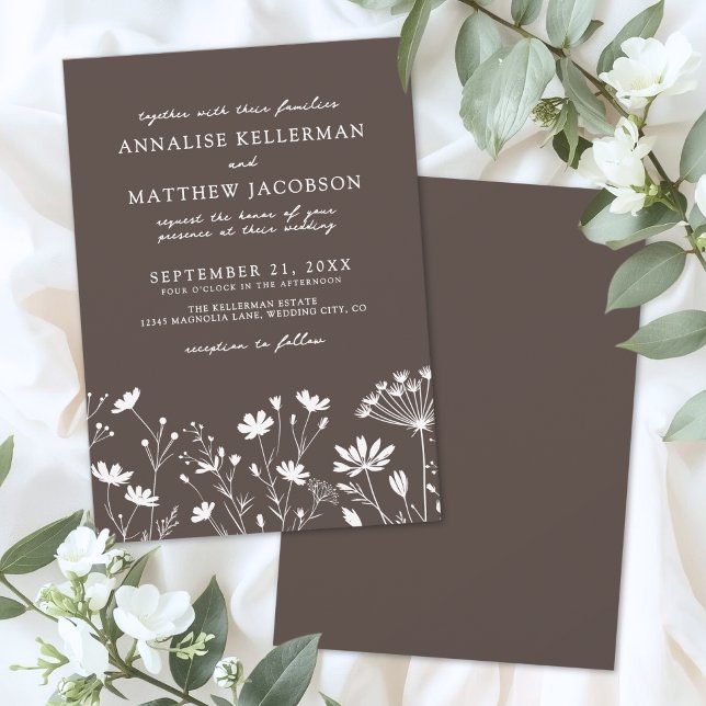 Invitación Boda de flores silvestres marrones (Wildflower Brown Wedding Invitation)