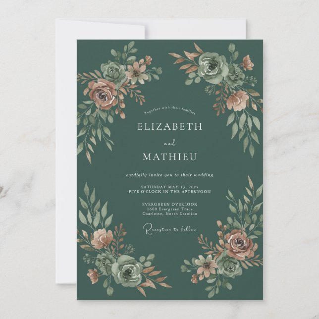 Invitación Boda de flores silvestres melocotón forestal (Anverso)