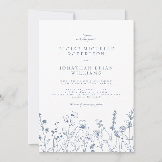 Invitación Boda de flores silvestres Minimalistas simples (Anverso)