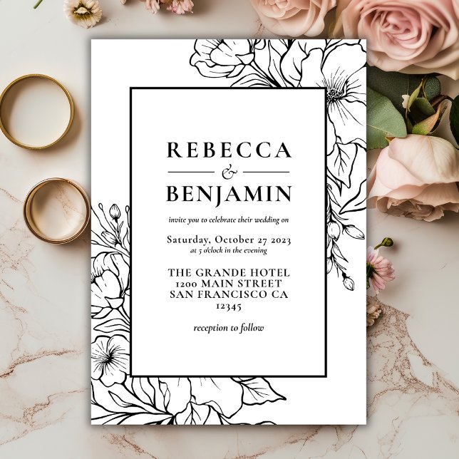 Invitación Boda de Flores Silvestres Mínimo Esbozado (Subido por el creador)