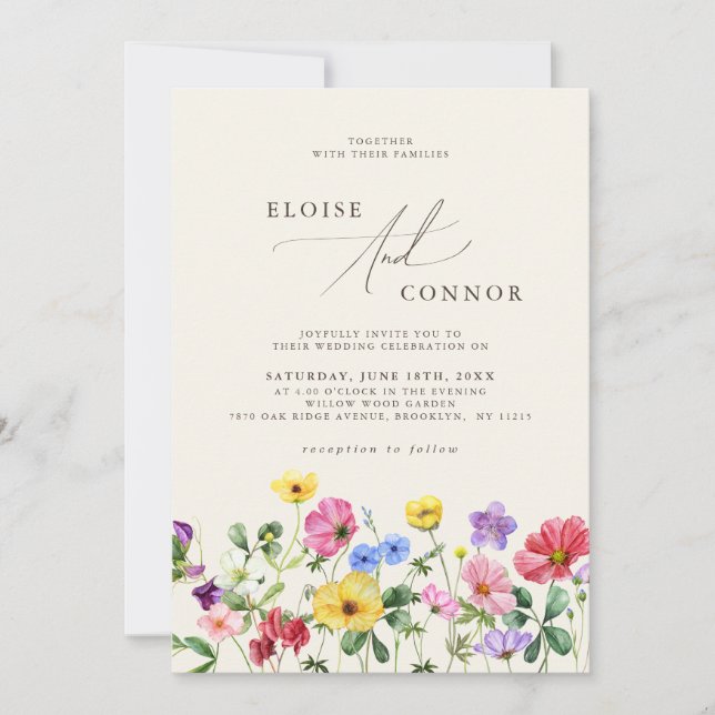 Invitación Boda de flores silvestres Moda rusa Código QR Boho (Anverso)