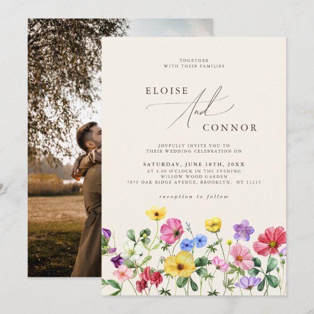 Invitación Boda de flores silvestres Moda rusa foto moderna d (Anverso / Reverso)