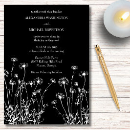Invitación Boda de flores silvestres modernas en blanco y neg