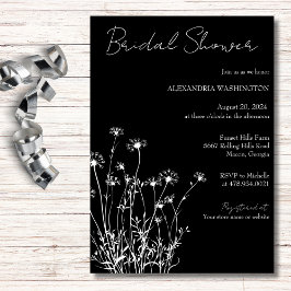 Invitación Boda de flores silvestres modernas en blanco y neg