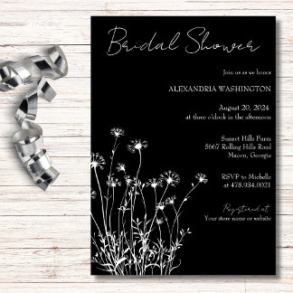 Invitación Boda de flores silvestres modernas en blanco y neg