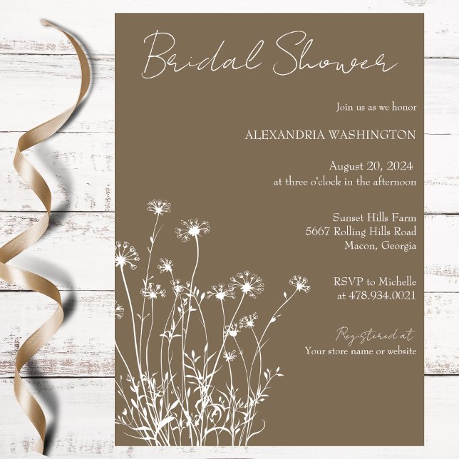 Invitación Boda de flores silvestres modernas taupe y blancas (Subido por el creador)